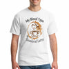 Unisex T-shirt with bold text: “My Blood Type Is Seasonal Latte” on cream background, cozy autumn vibe.