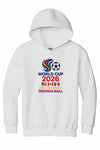 Child wearing bold red, white, and blue World Cup 2026 Trionda kids hoodie celebrating unity and energy.