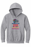 Child wearing bold red, white, and blue World Cup 2026 Trionda kids hoodie celebrating unity and energy.