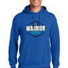 A rugged black hoodie with bold “Warrior Blueprint” print, symbolizing strength, discipline, and resilience.