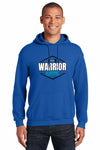 A rugged black hoodie with bold “Warrior Blueprint” print, symbolizing strength, discipline, and resilience.