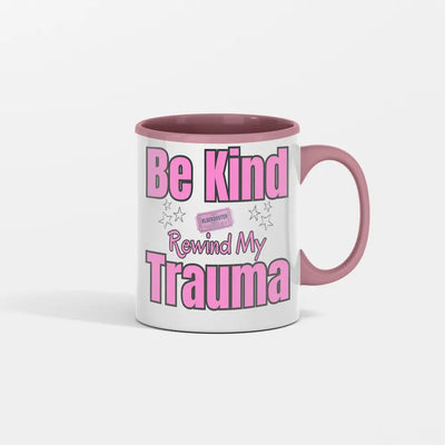 “Be Kind Rewind Y2K Coffee Mug featuring retro VHS design, 2000s nostalgia humor, and bold sarcasm quote.”