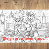 Hand-drawn Christmas postcard reading “Sleigh Prep Never Stops” with barbell and holiday motifs.