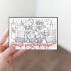 Hand-drawn Christmas postcard reading “Sleigh Prep Never Stops” with barbell and holiday motifs.