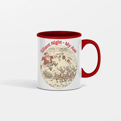 “Silent Night – My A## Coffee Mug showing humorous holiday sarcasm on a white ceramic mug”