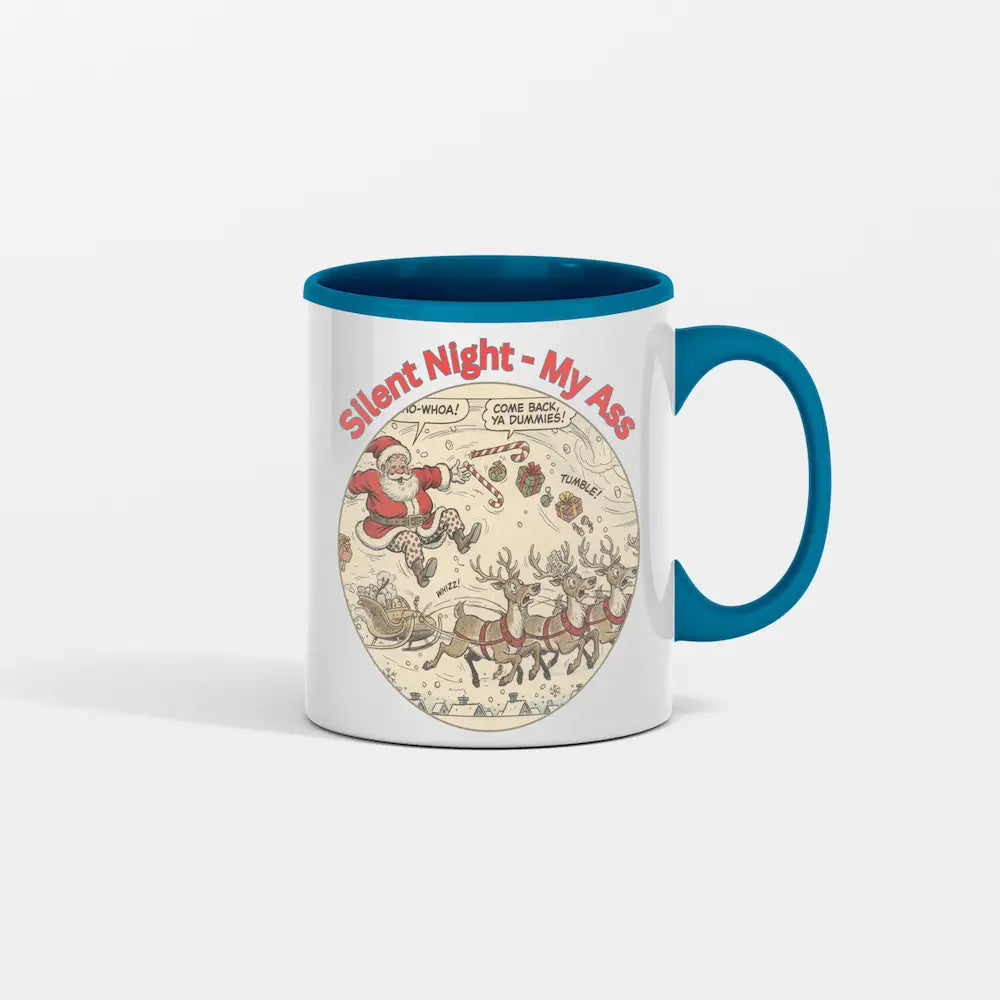 “Silent Night – My A## Coffee Mug showing humorous holiday sarcasm on a white ceramic mug”