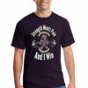 Men’s athletic tee with bold white text “Strength Meets Pain And I Win” on charcoal grey fabric.