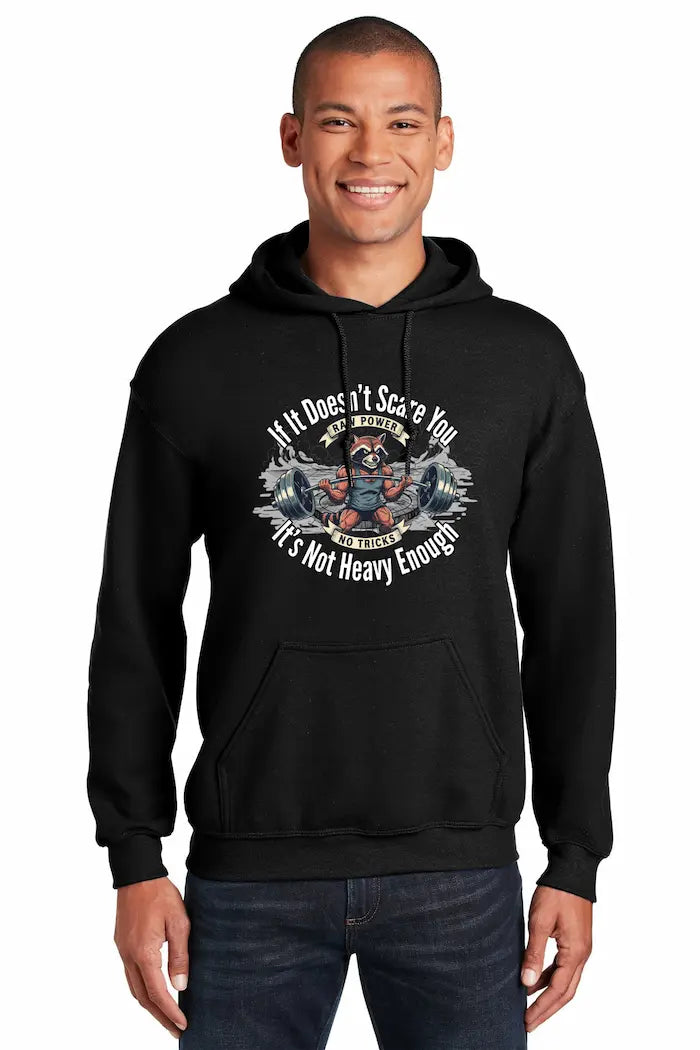 “Heavy Enough Hoodie with bold typography for powerlifters”