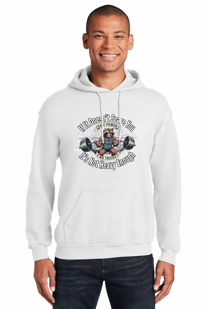 “Heavy Enough Hoodie with bold typography for powerlifters”