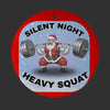 Round Christmas ornament with Santa Claus lifting weights and text 'Silent Night Heavy Squat' on a gray background.