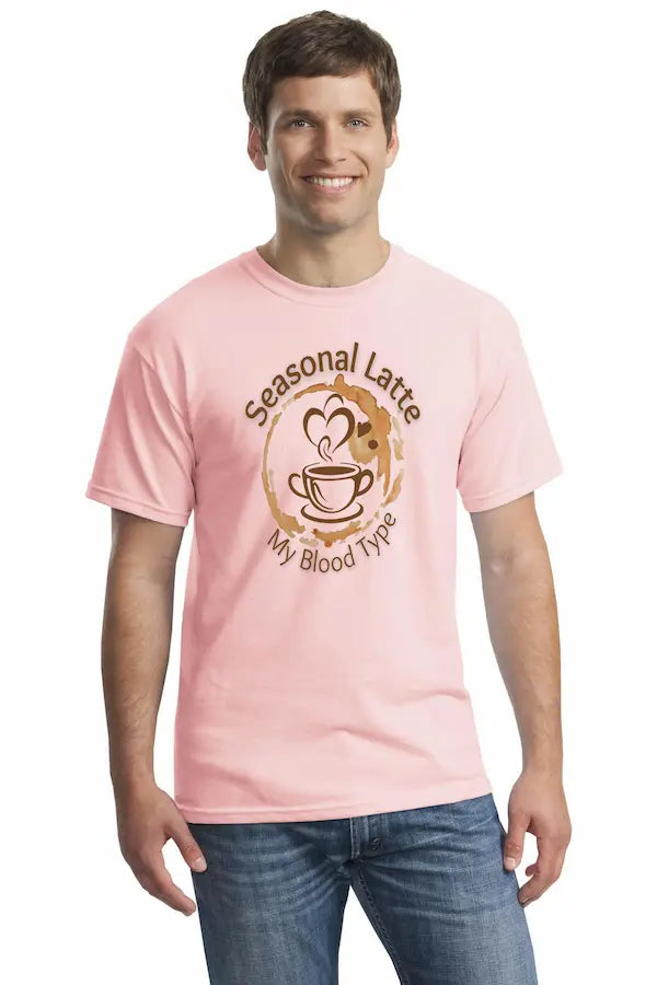 “Seasonal Latte My Blood Type T Shirt design featuring sarcastic fall coffee graphic”