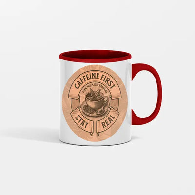 “sarcasm coffee mug with bold black lettering for high-functioning burnout adults holding caffeine in a white ceramic cup”