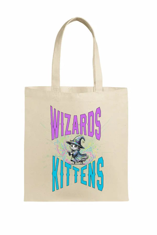Wizard Kittens Tote Bag featuring illustrated magical cats in fantasy wizard theme