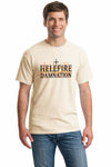 Hellfire Damnation T Shirt with bold flaming typography, distressed dark design