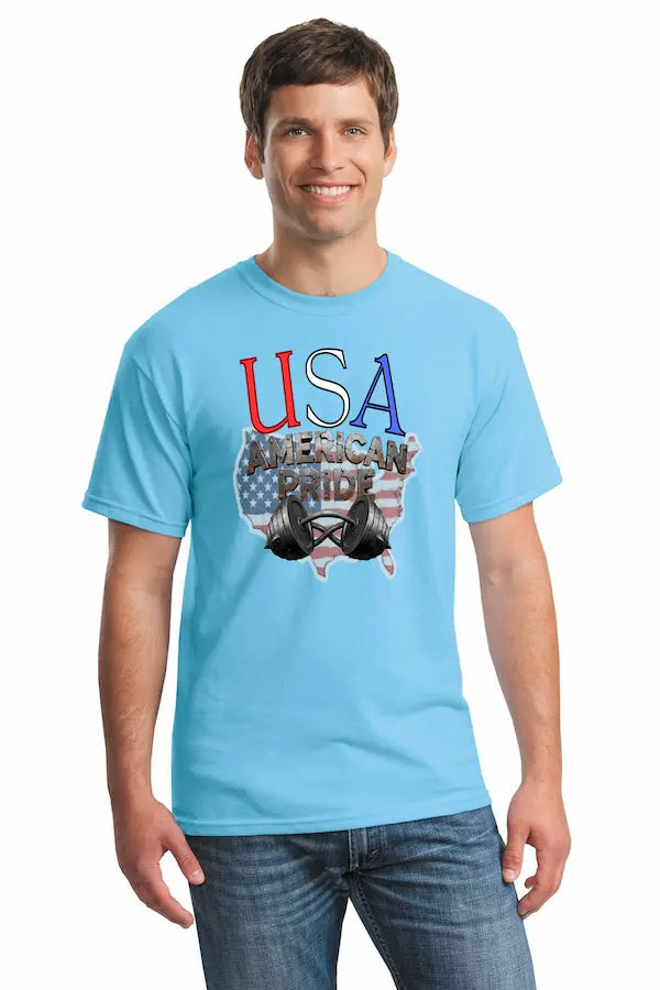 American Pride T Shirt with bold minimalist patriotic design worn casually