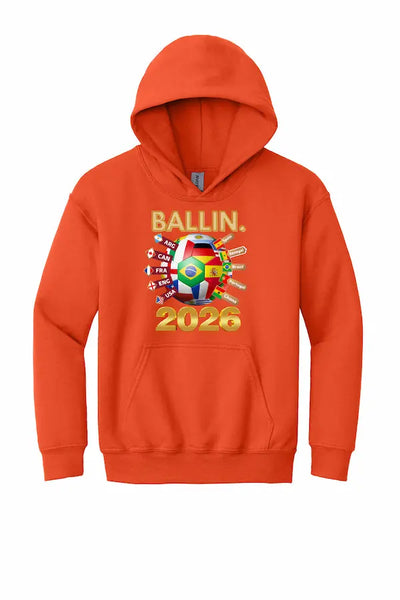 Ballin 2026 World Cup Youth Hoodie worn by young soccer fan in casual setting