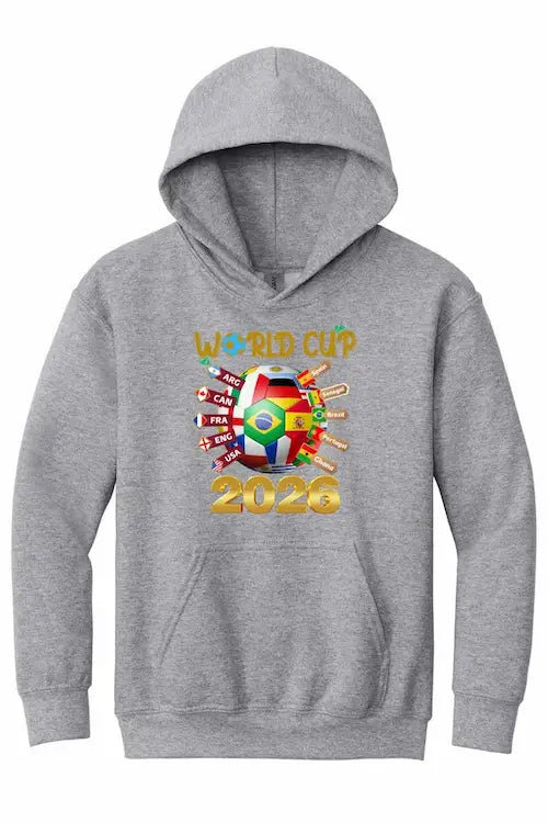 World Cup 2026 Youth Hoodie worn by youth soccer fan celebrating international football culture