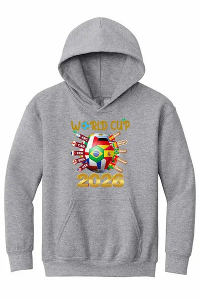 World Cup 2026 Youth Hoodie worn by youth soccer fan celebrating international football culture