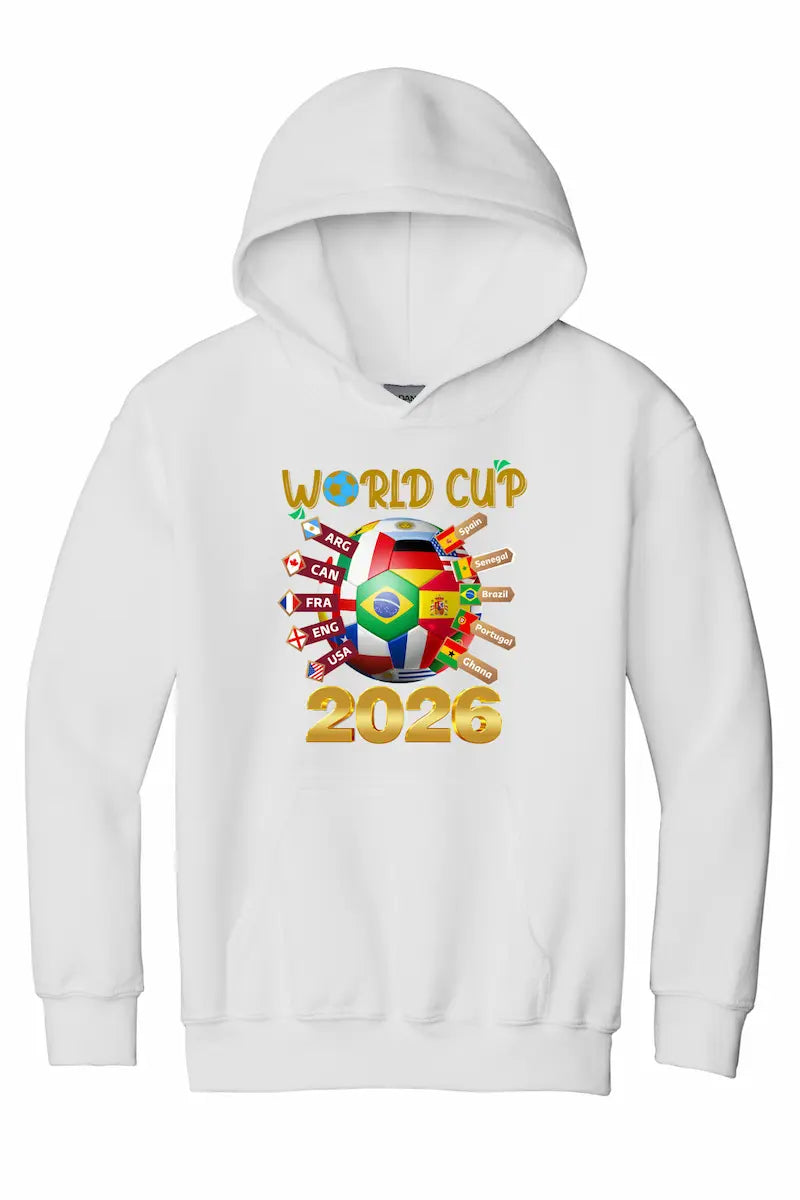 World Cup 2026 Youth Hoodie worn by youth soccer fan celebrating international football culture