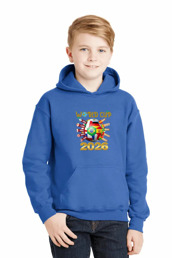 World Cup 2026 Youth Hoodie worn by youth soccer fan celebrating international football culture
