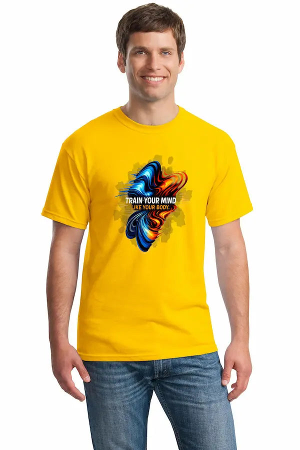 Y2K psychedelic “Train Your Mind Like Your Body” T-shirt with neural design