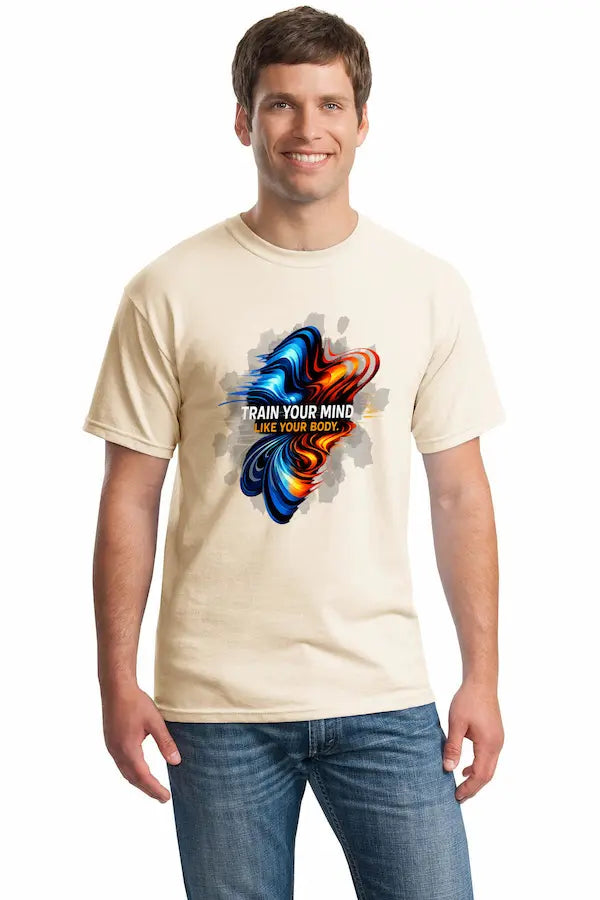 Y2K psychedelic “Train Your Mind Like Your Body” T-shirt with neural design