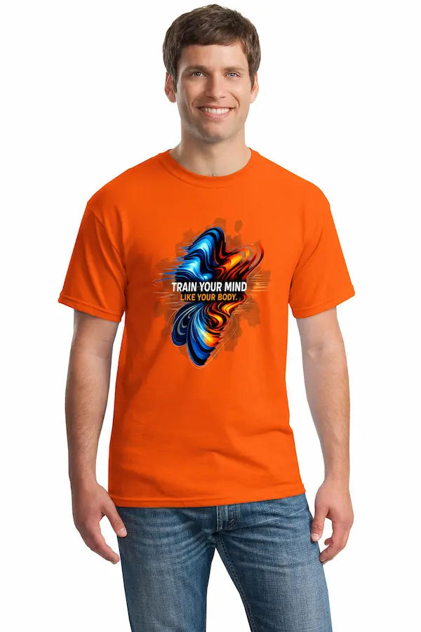 Y2K psychedelic “Train Your Mind Like Your Body” T-shirt with neural design