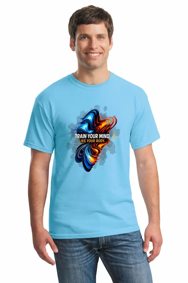 Y2K psychedelic “Train Your Mind Like Your Body” T-shirt with neural design