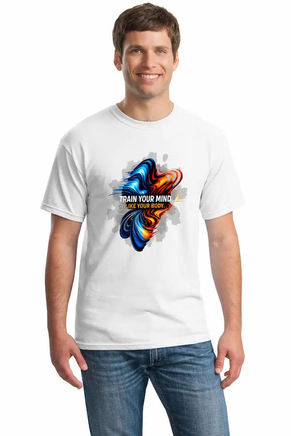 Y2K psychedelic “Train Your Mind Like Your Body” T-shirt with neural design