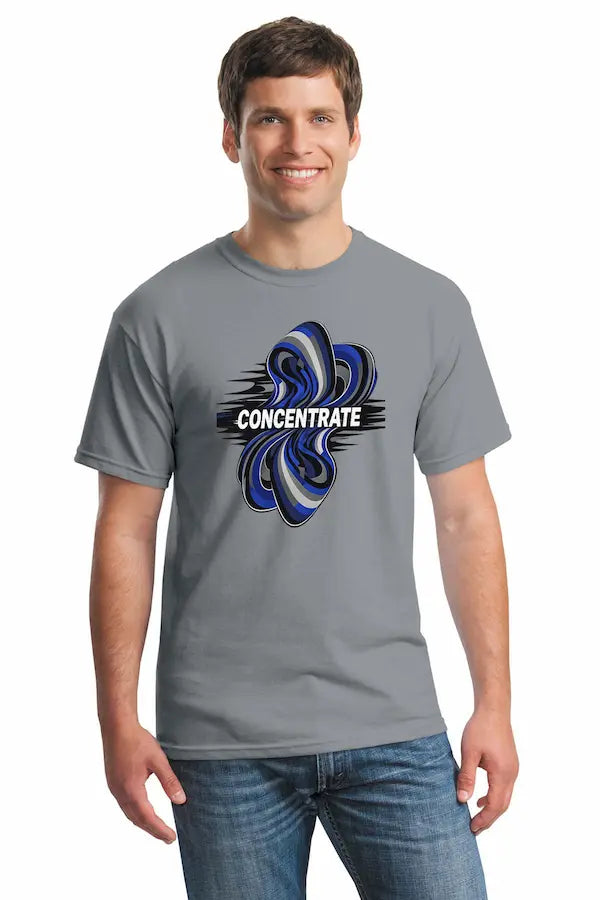 Concentrate Abstract Art T Shirt with warped optical illusion design pulling the eye inward