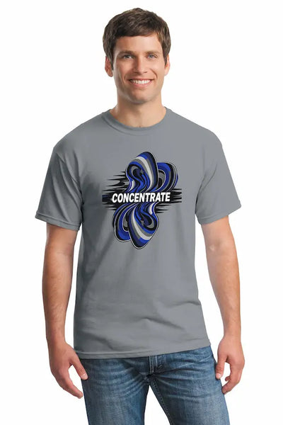Concentrate Abstract Art T Shirt with warped optical illusion design pulling the eye inward