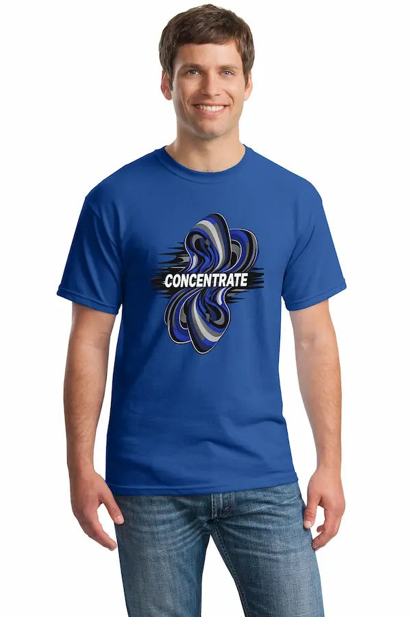 Concentrate Abstract Art T Shirt with warped optical illusion design pulling the eye inward