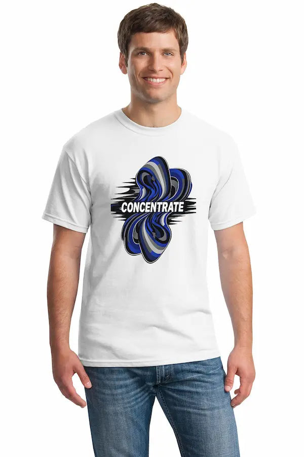 Concentrate Abstract Art T Shirt with warped optical illusion design pulling the eye inward