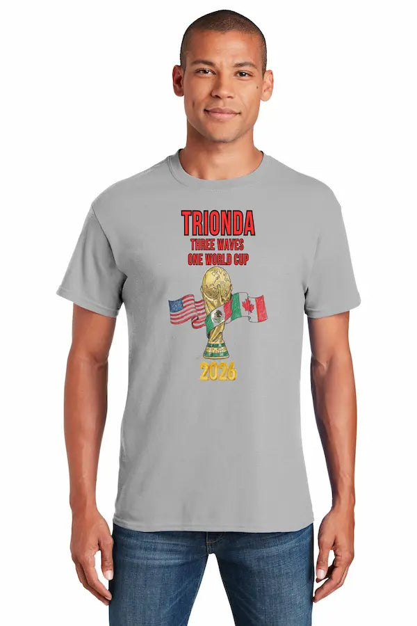 Trionda Three Waves One World Cup T Shirt featuring modern global football graphic design inspired by World Cup 2026