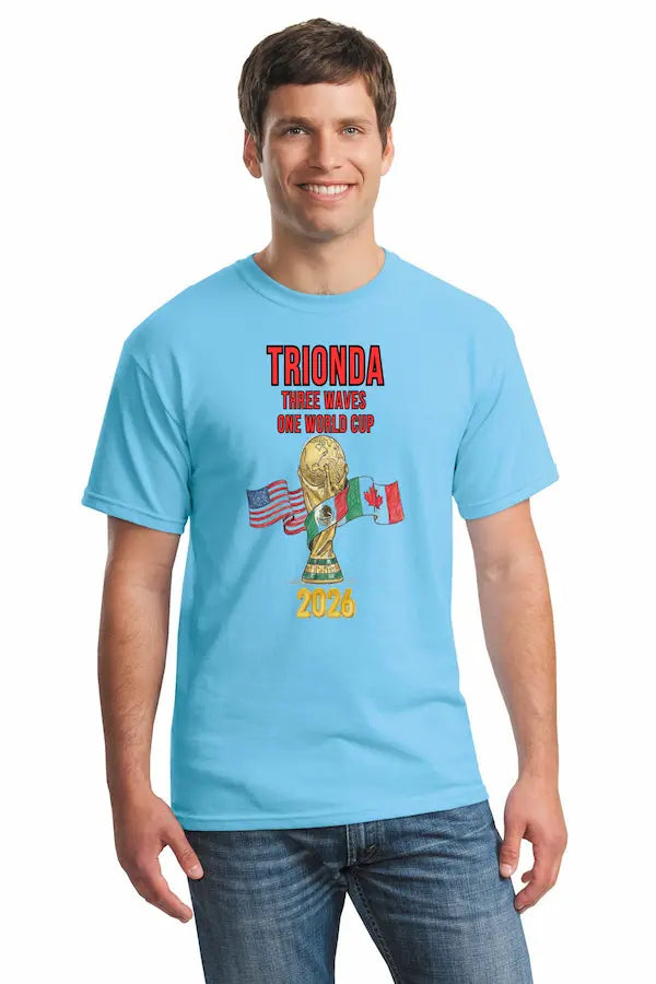 Trionda Three Waves One World Cup T Shirt featuring modern global football graphic design inspired by World Cup 2026