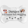 Excessive Tail Wagging Bowl Mat under dog food bowls, showcasing dog humor
