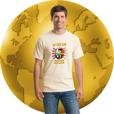 World Cup 2026 official soccer T shirt with bold logo design, perfect for fans celebrating the global tournament